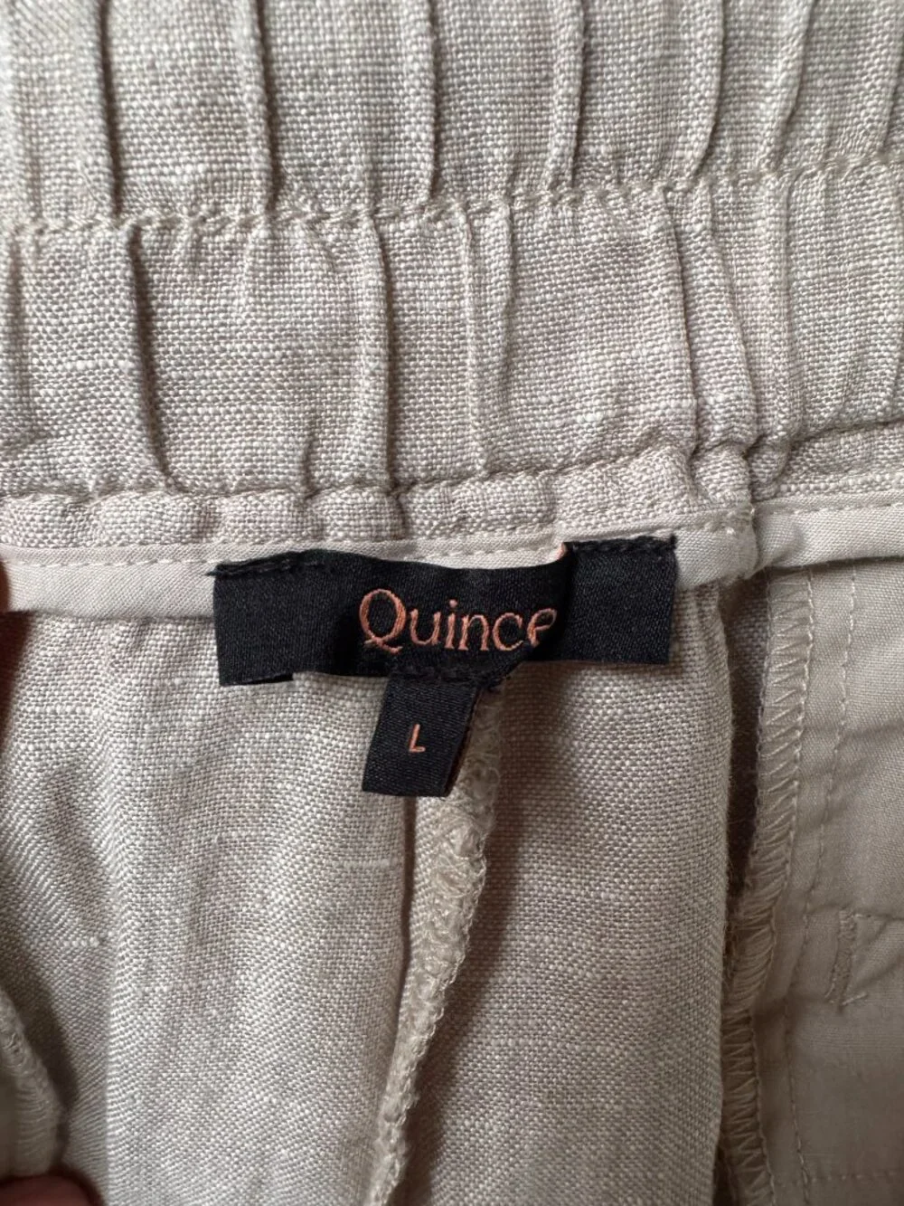 Quince Flax Tan 100% Linen Elastic Waist Pants in Women's Large